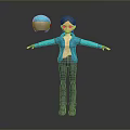 Animated Character In Blue Jacket Dark Pants Gray Shoes With Blue White Helmet