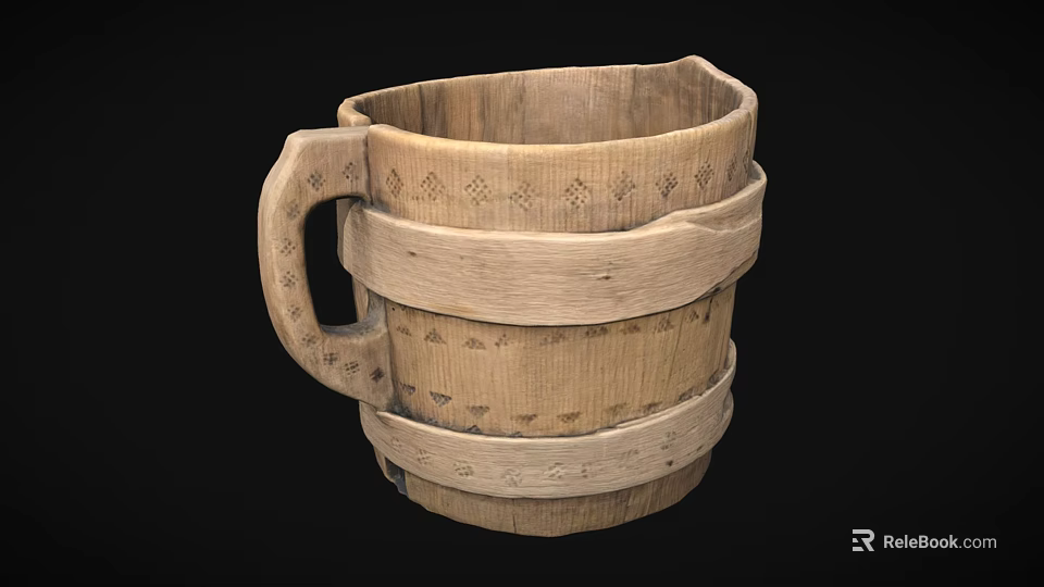 Artisan Handcrafted Wooden Cup With Intricate Carved Patterns And Vintage Design 3d model 