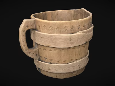 Artisan Handcrafted Wooden Cup With Intricate Carved Patterns And Vintage Design 3d model