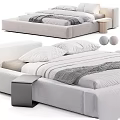 Modern Bed Design with Upholstered Frame White Pillows Gray Blanket and Sleek Nightstand