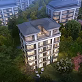 Modern Multistory Residential Building Surrounded By Green Trees And Lawn With Balconies