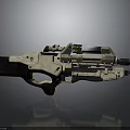 Futuristic Sci Fi Weapon With Metallic Body Green Accents And Detailed Mechanical Structure