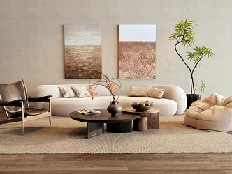 Quiet Sofa Tea Table Combination Leisure Chair Lazy Sofa Accessories Ornaments Decorative Painting Plant Potted Plants 3d model