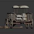 Old Wooden Cart Loaded With White Sacks Four Wheels And Small Wooden Box