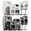 Modern Home Audio Speakers System With Different Sizes Stands And Subwoofer Design