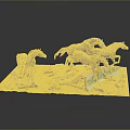 Decorative Running Horses Sculpture With Books And Red Particles On Base
