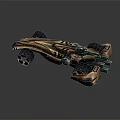 Futuristic Bronze Race Car With Sleek Design Four Wheels And Decorative Details