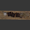 Rustic Wooden Table Display With Assorted Chairs Basket And Small Dish