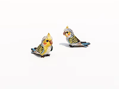 Two Colorful Parrot Figurines With Yellow Blue Feathers As Decorative Ornaments 3d model