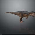 3D Tyrannosaurus Dinosaur Model With Spotted Skin Red Head Open Mouth Standing On Reflective Floor