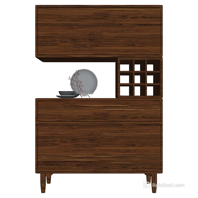 Wooden Bogu Shelf With Drawer Storage And Square Display Grids For Home Decor Items 3d model 
