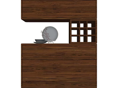 Wooden Bogu Shelf With Drawer Storage And Square Display Grids For Home Decor Items 3d model