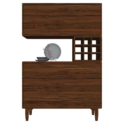 Wooden Bogu Shelf With Drawer Storage And Square Display Grids For Home Decor Items 3d model