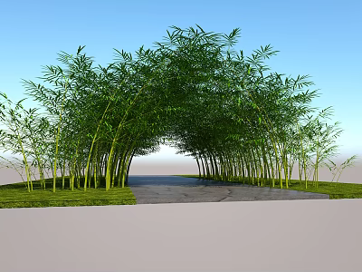 Lush Bamboo Archway Creating Scenic Pathway Through Green Grass Under Blue Sky 3d model