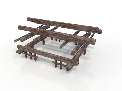Rustic Wooden Furniture Frame Structure With Crossed Planks And Support Legs 3d model