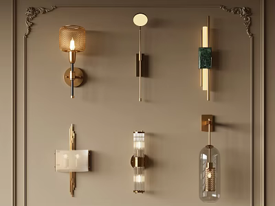 Modern Decorative Wall Lamps with Various Designs on Beige Interior Wall 3d model