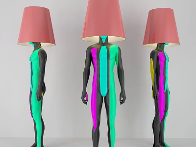 Unique Abstract Floor Lamps With Red Shades And Multicolored Body Designs 3d model