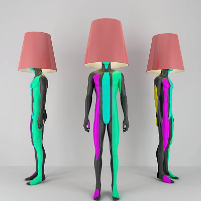 Unique Abstract Floor Lamps With Red Shades And Multicolored Body Designs 3d model
