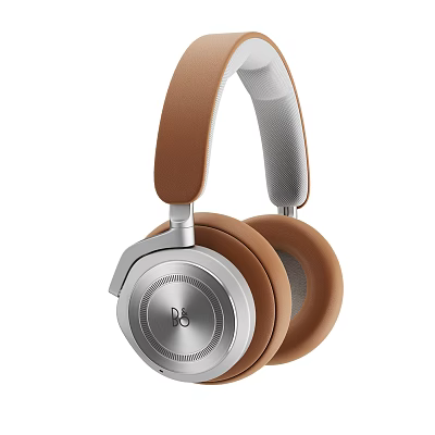 Sleek Over Ear Headphones With Brown Leather Earpads And Silver Metal Frame Design 3d model