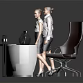 Modern White Curved Reception Desk With Two Female Staff Computer And Telephone