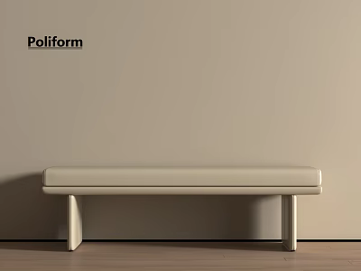 Poliform Beige Bed Bench in Modern Design Against Wall and Wooden Floor 3d model