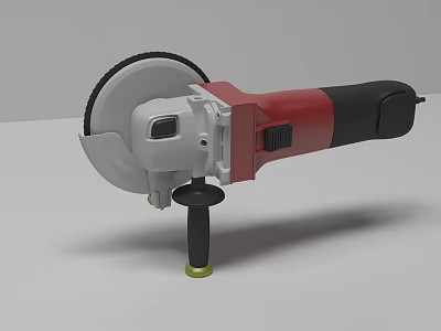 Industrial Angle Grinder Power Tool With Red Gray Body Black Handle And Grinding Wheel 3d model