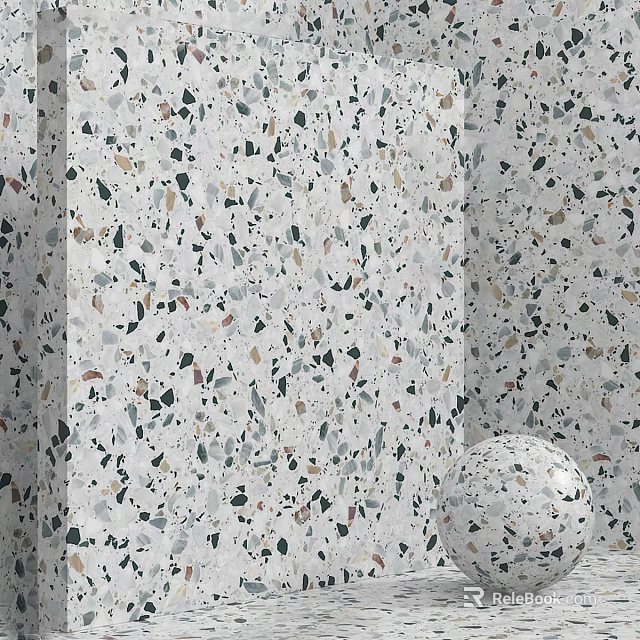 Natural Terrazzo Wall Design For Interior Decor With Colorful Chips And White Base 3d model 