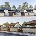 Traditional Chinese Detached Villa With Classic Roof Wooden Elements Stone Wall And Courtyard Trees