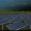 Vast Solar Panel Farm With Blue Sky Green Trees In Renewable Energy Field