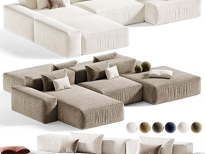 Modern Modular Three Seater Sofa With Soft Fabric Cushions And Multiple Color Options 3d model