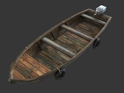 Vintage Wooden Boat Design With Weathered Wood Planks And Transport Wheels 3d model