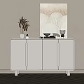 Modern White Console Sideboard Cabinet With Decorative Vase Books And Wall Art