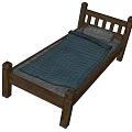 Single Bed With Wooden Slatted Headboard Blue Blanket And Light Colored Pillow