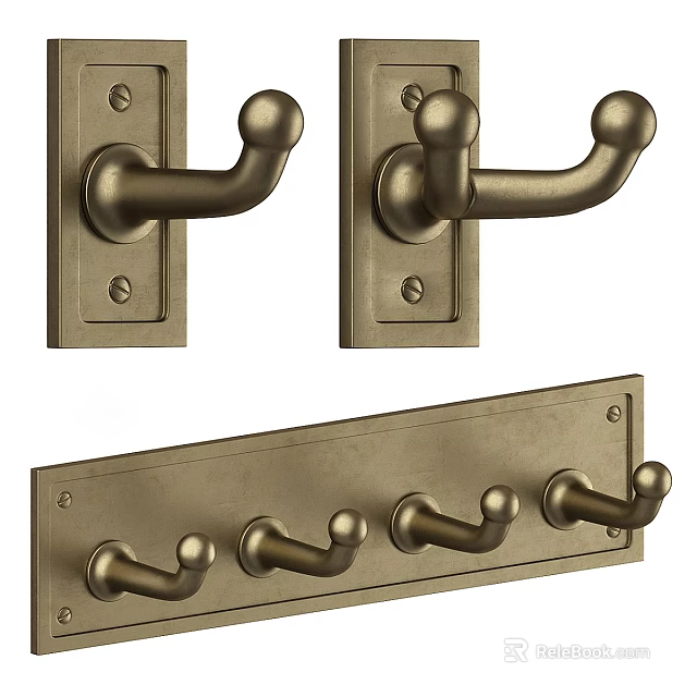 Vintage Brass Finish Bathroom Hooks Single And Multi Hook Designs 3d model 