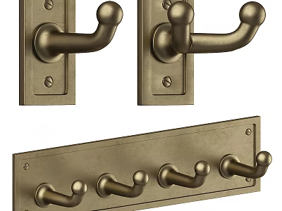 Vintage Brass Finish Bathroom Hooks Single And Multi Hook Designs 3d model