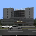 Modern Hotel Building Exterior With Illuminated Glass Facade Night Street View And Cars