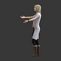 Woman Wearing Pink Top Black Leggings Beige Cardigan And Brown Boots In Different Angles