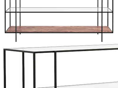 Modern Minimalist Shelving Unit With Black Metal Frame Wooden And Glass Shelves 3d model