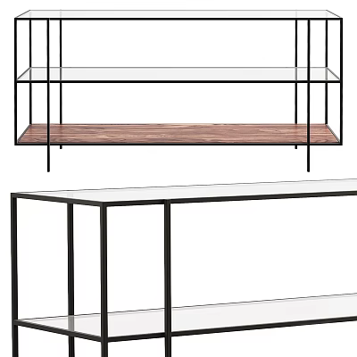 Modern Minimalist Shelving Unit With Black Metal Frame Wooden And Glass Shelves 3d model