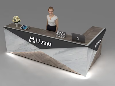 Modern Liemu Reception Desk with Marble Top Flower Vase and Tablet 3d model