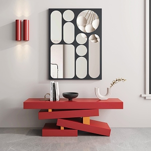 Minimalist Red Entrance Cabinet Mirror Painting 3d model