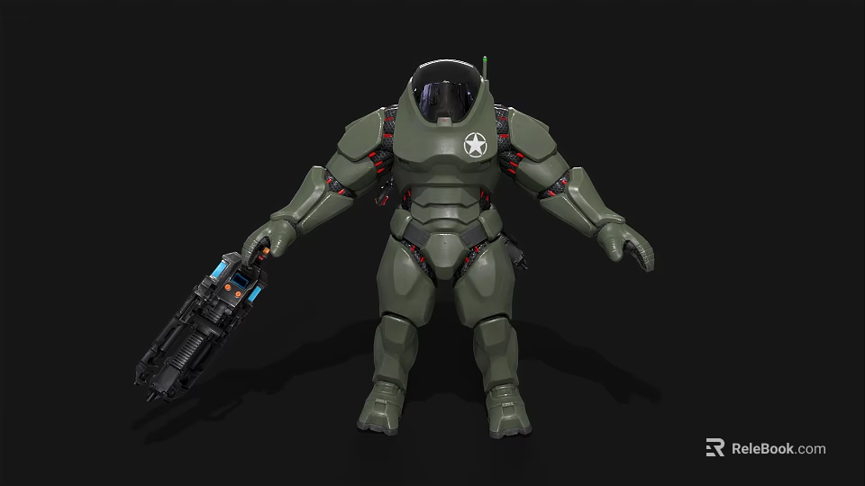 Green Mech Creature Character Holding Weapon In Sci Fi 3D Render Design 3d model
