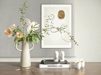 Stylish Decorative Ornament Set with Floral Vase Framed Artwork Books and Candles 3d model