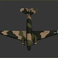 Detailed Camouflage Military Airplane Model With Green Brown Colors And Propeller Wings