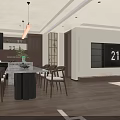 Living and Dining Room Interior With Beige Sofa Wooden Flooring Glass Partition And Open Kitchen