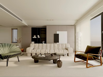 Modern Living Room Interior With White Sofa Coffee Table And Floor Lamp 3d model