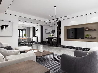 Modern Living Room Interior With Sofa Coffee Table Chandelier TV Wall And Artwork 3d model