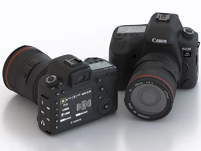 Two Professional Canon Digital Cameras Including EOS 5D Mark IV With Red Ring Lens 3d model
