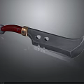Curved Metal Weapon With Red Handle Copper Accents And Double Holes Design