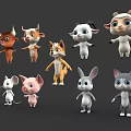 Colorful 3D Cute Cartoon Animal Characters With Cow Sheep Dog Rabbit And Cat